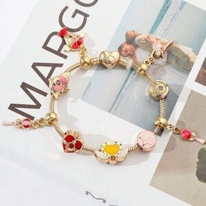Gold Plated Sailor Moon Themed Loaded Charm Bracelet Unisex Anime